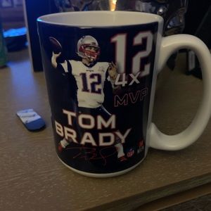 NFL Tom Brady Patriots 4x Super Bowl MVP Mug By M Ware Blue and White Logo GOAT